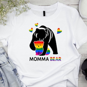 Pride Momma Bear T-Shirt – LGBTQ+ Supportive Mom Tee – Rainbow Bear Family Shirt