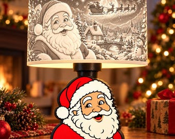 Archivos de impresión 3D para lámpara navideña de Papá Noel, pantalla de lámpara de litofanía, descarga digital STL 3MF de Papá Noel, decoración navideña