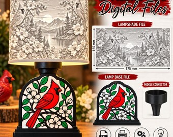 Archivos de impresión 3D de lámpara cardenal, base de lámpara STL cardenal rojo, imagen de pantalla de lámpara de litofanía, decoración para amantes de las aves, descarga digital