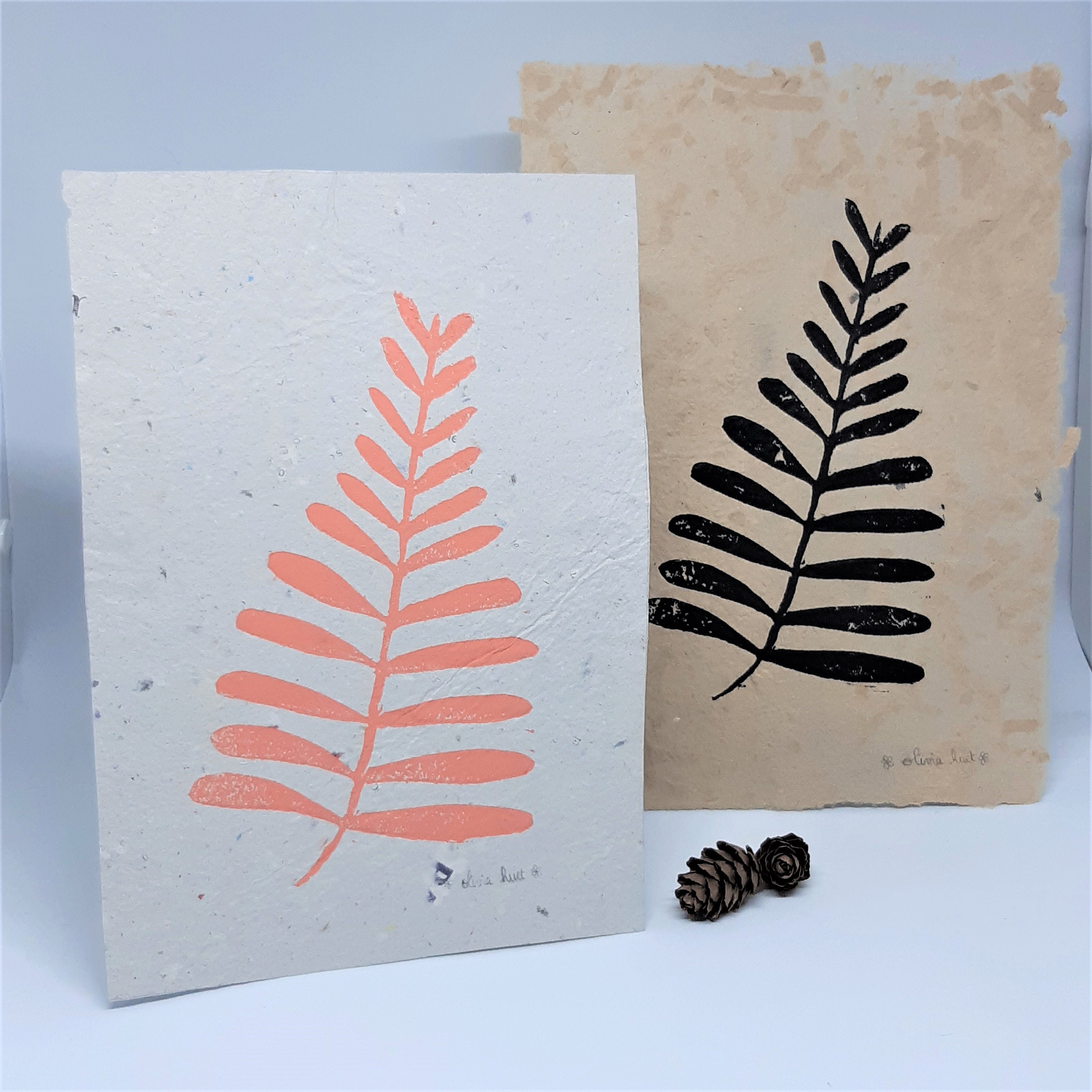 Branchette // Linogravure Végétale Imprimée à La Main, A5