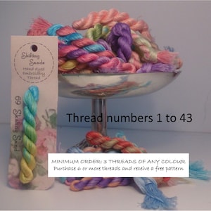 Shifting Sands 6 stranded embroidery threads, over dyed and plain. No. 1 to 43. *** MINIMUM ORDER: (3) Three threads of any colour ***
