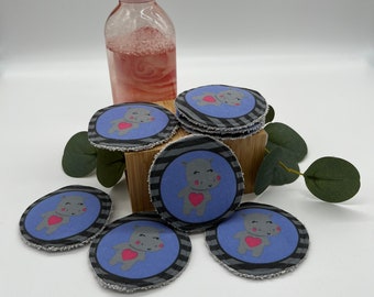 Thick cute cosmetic pads - washable - with hippos