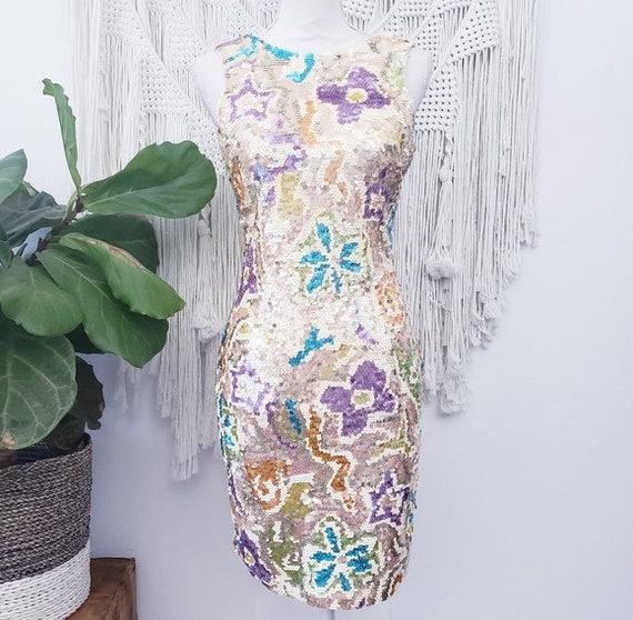 Vintage Oleg Cassini Floral Sequins Dress