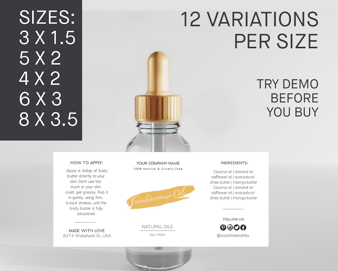 DIY Label Template Essential Oil Bottle Labels Custom Etsy