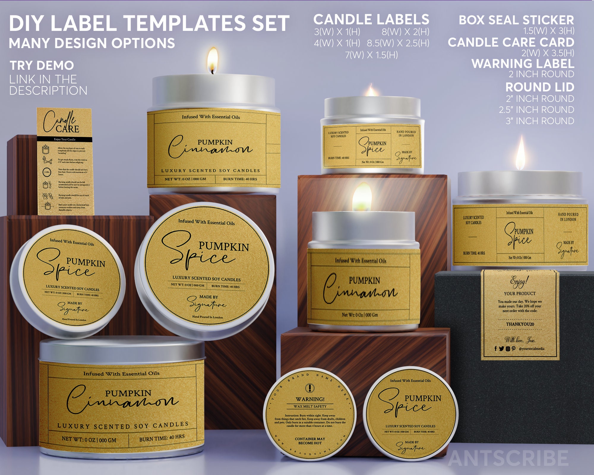 SET Tin Candle Label Design Templates Printable Soy Candle Etsy Canada