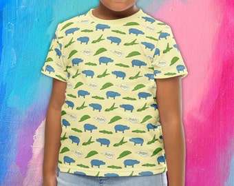 Alligator T Shirt, Crazy Pattern Shirt, Hippopotamus Pattern Shirt For Kids, Cute Hippo