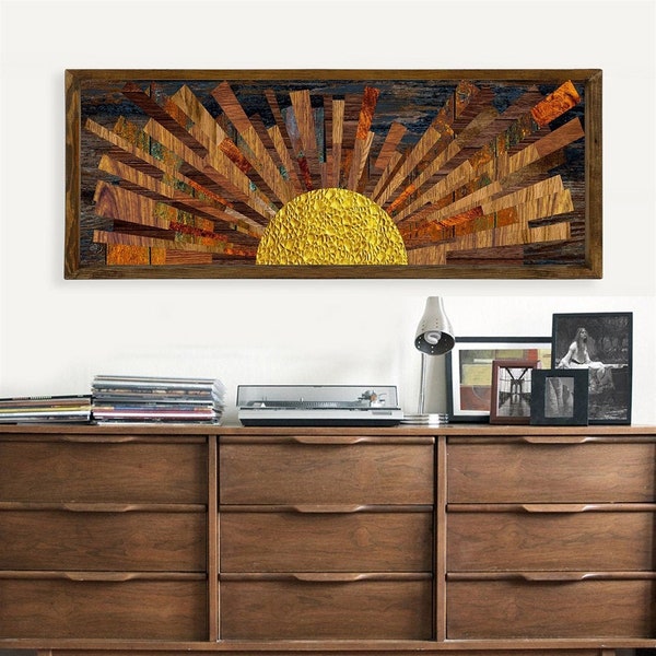 Panoromic Venus Wall Art, Venus - Neptune  Landscapes, Rustic Wood Wall Decor,  Nature Wood Frame Wall Art ,Geometric Wood Art ,Sun Wood