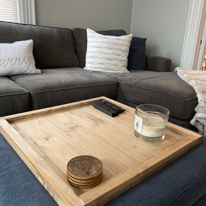 Square Ottoman Tray / Table Top Large Farmhouse Tray Wooden Etsy