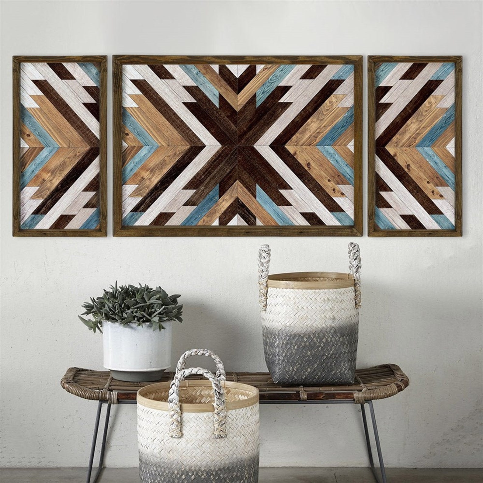 Panoromic Geometric Wall Art, Rustic Wood Wall Decor,frame Large Wood