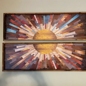 Panoromic Sunset Country  Wall Art, Sunset  Landscapes, Rustic Wood Wall Decor,  Nature Wood Frame Wall Art ,Geometric Wood Art ,Sun Wood