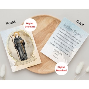 Carte de voeux prière catholique Saint Benoît, saint patron de la protection, carte de confirmation, baptême, merci, carte de correspondance, téléchargement numérique