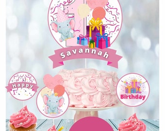 12 Different Design Happy Birthday Cupcake Toppers and Cake Topper-EDITABLE for Baby Girl's First 1st Birthday