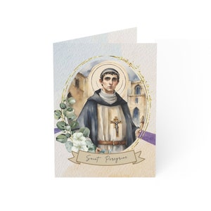 Cartões de oração católica de São Peregrino, santo padroeiro dos pacientes e sobreviventes de câncer, cartões de incentivo, cartões de nota, cartão de oração