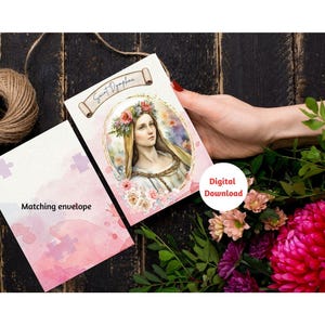 Wenskaart van het katholieke gebed van heilige Dymphna | Genezingsgebed voor geestelijke gezondheid en angst | Notitiekaart heilige Dymphna | Religieus cadeau| Digitaal
