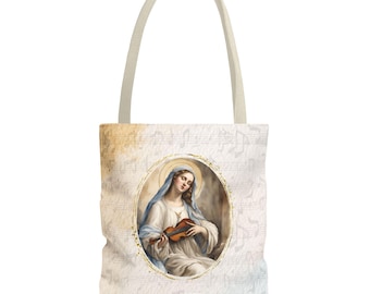 Catholic Saint Cecilia Prayer Tote Bag, Catholic Gift, Confirmation, Catholic Mom Gifts, Mothers, Musician Gifts, Catholic Teacher Gift