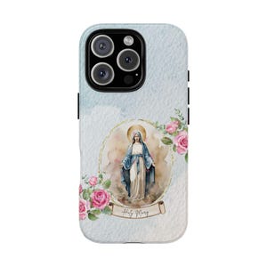Heilige Maria iPhone Tough Hülle | Katholisches religiöses Geschenk | Gesegnete Jungfrau Maria Design | Schützende, inspirierende Hülle für Vertrauen und Schutz