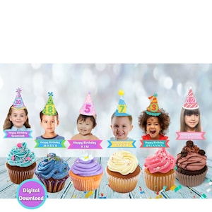 Personalized Photo Cupcake Toppers for Baby, Kids Birthday Party Decor and Supplies, Digital Download, Face Printable Toppers
