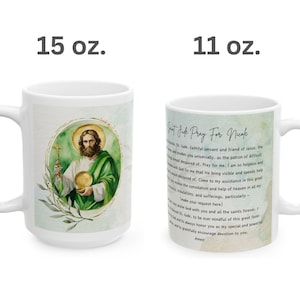 Custom Saint Jude Thaddeus Ceramic Mug, Gifts for Catholic Mom, Confirmation, Birthday, Personalized Praying Mug, Sizes 11oz, 15oz