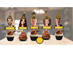 Personalized Photo Cupcake Toppers for Adult, 30, 40, 50, 60, Digital Download, Face Printable Toppers for Party Supplies and Decor