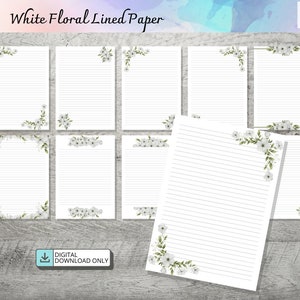 Floral gefüttert Papier, Briefpapier, druckbares liniertes Papier, Briefpapier Set, A4 und US Papier, sofort Download