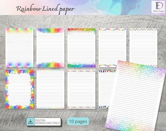 Papier w linie w kwiaty, format A4 i US Letter, do druku w formacie PDF – papier do pisania listów, dzienników i artykułów papierniczych w wersji cyfrowej