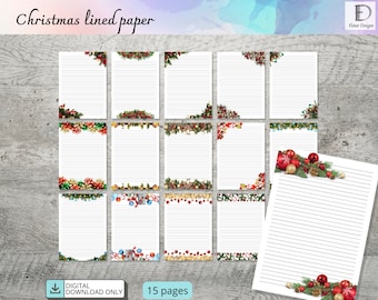 Festive Christmas Lined Paper: Printable Stationery (PDF Download)