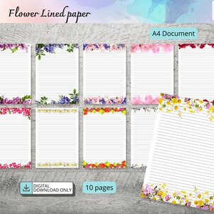 Printable Stationery, Flower Lined Paper, Printable Lined Paper, Letter Writing Set, Instant Download, Writing Paper Pack