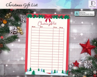Printable Christmas Gift List, Christmas Printables, Christmas Gift List, Gift Checklist, Christmas Presents List, Present Checklist