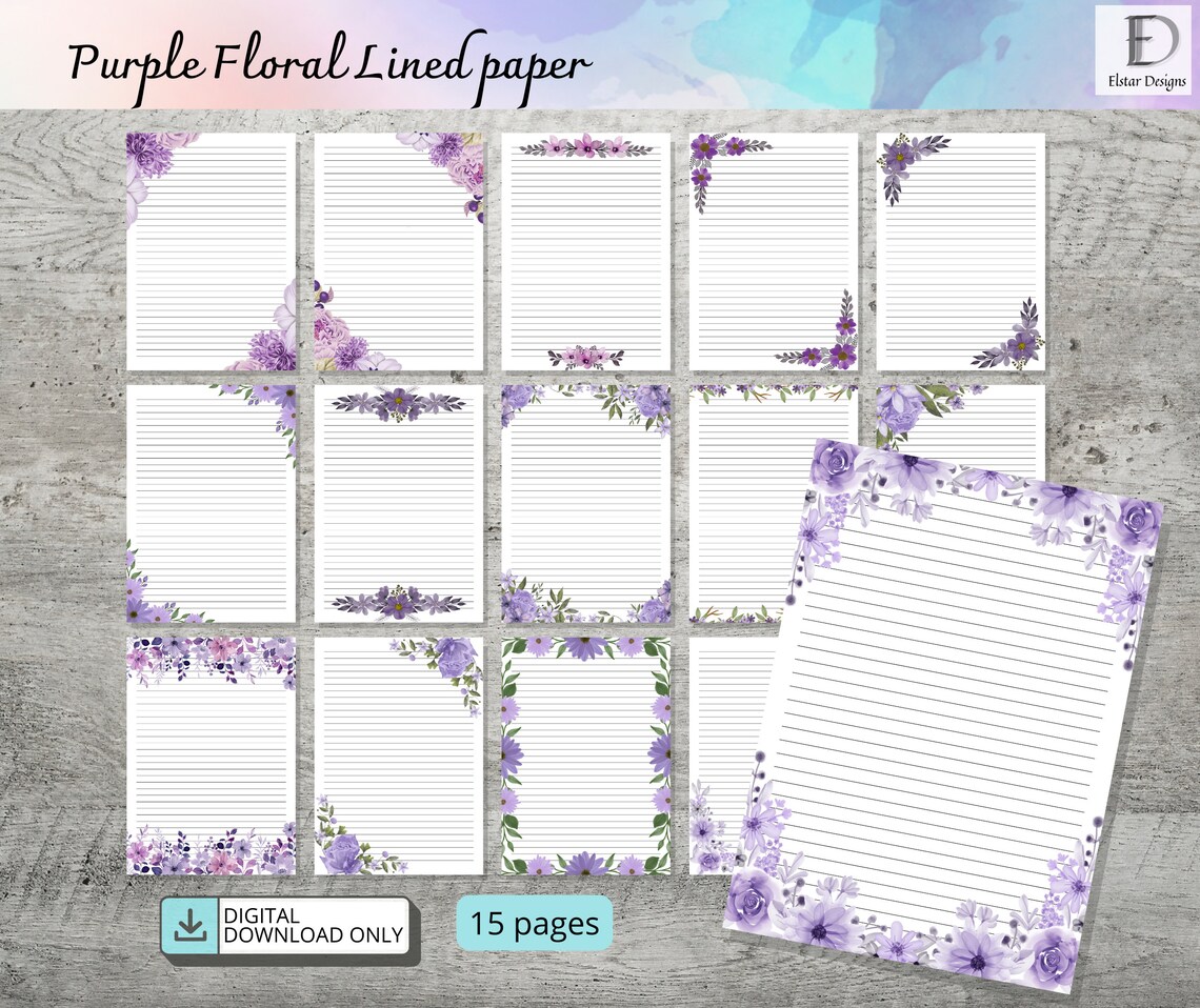 Floral Lined Paper Printable Lined Paper Letter Writing - Etsy