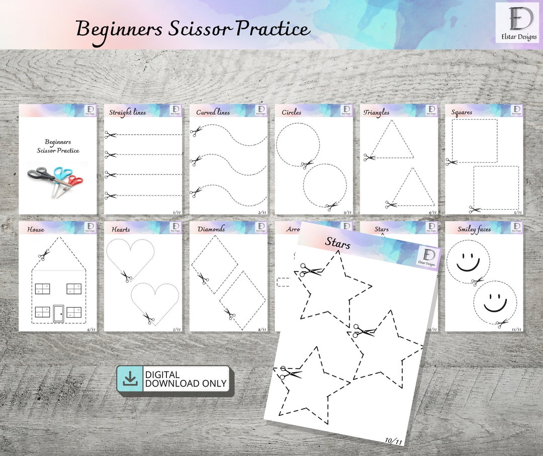 Cutting Practice Worksheets, Kids Scissor Activity, Fine Motor Skills