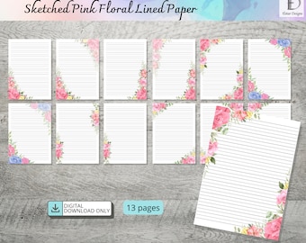 Floral Lined Paper: Printable Stationery Set (Digital Download)