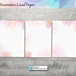 Printable Floral lined paper, Stationery Paper Writing Set