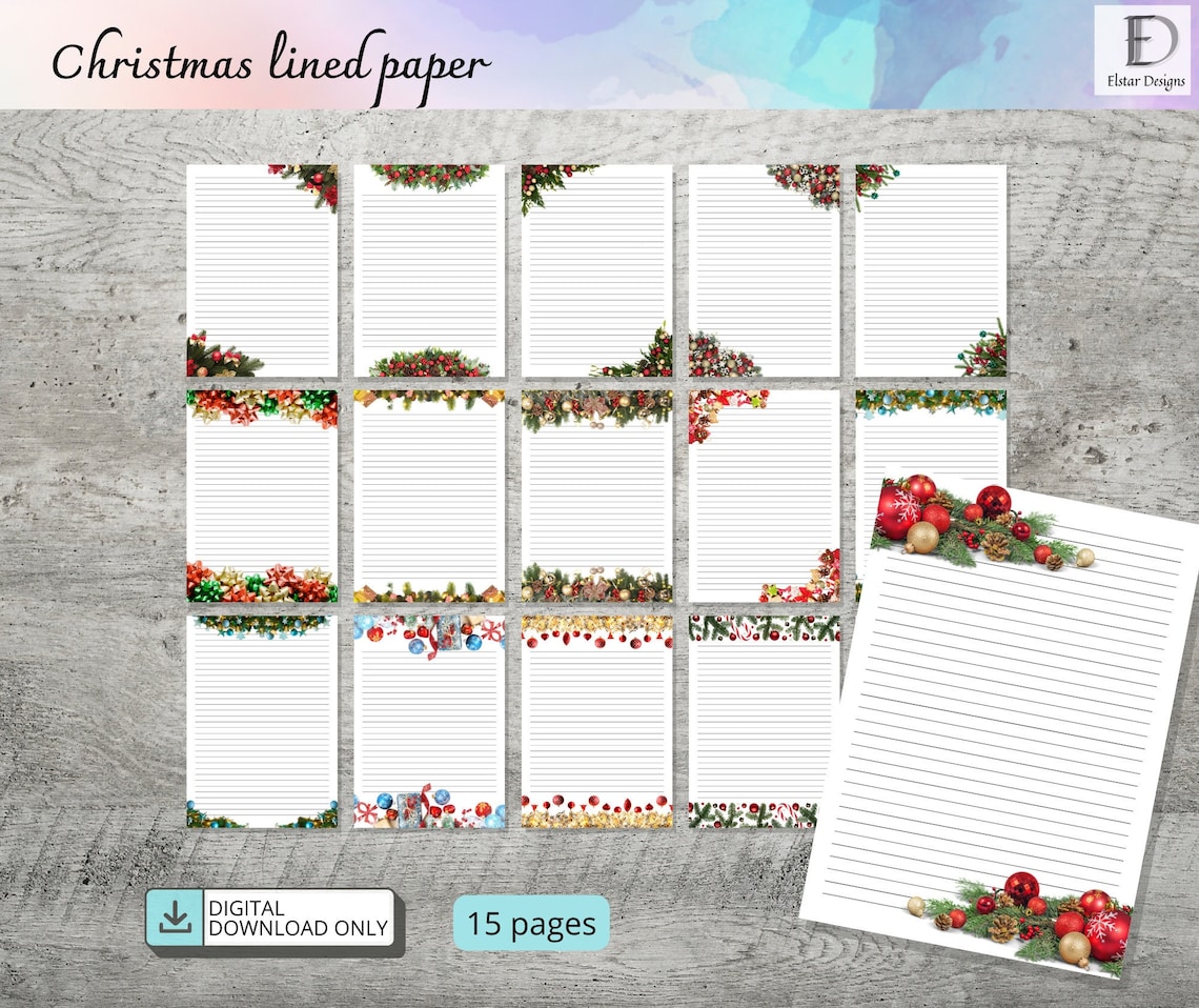 Lined Paper, Printable Lined Paper, Christmas Writing Paper, Christmas ...