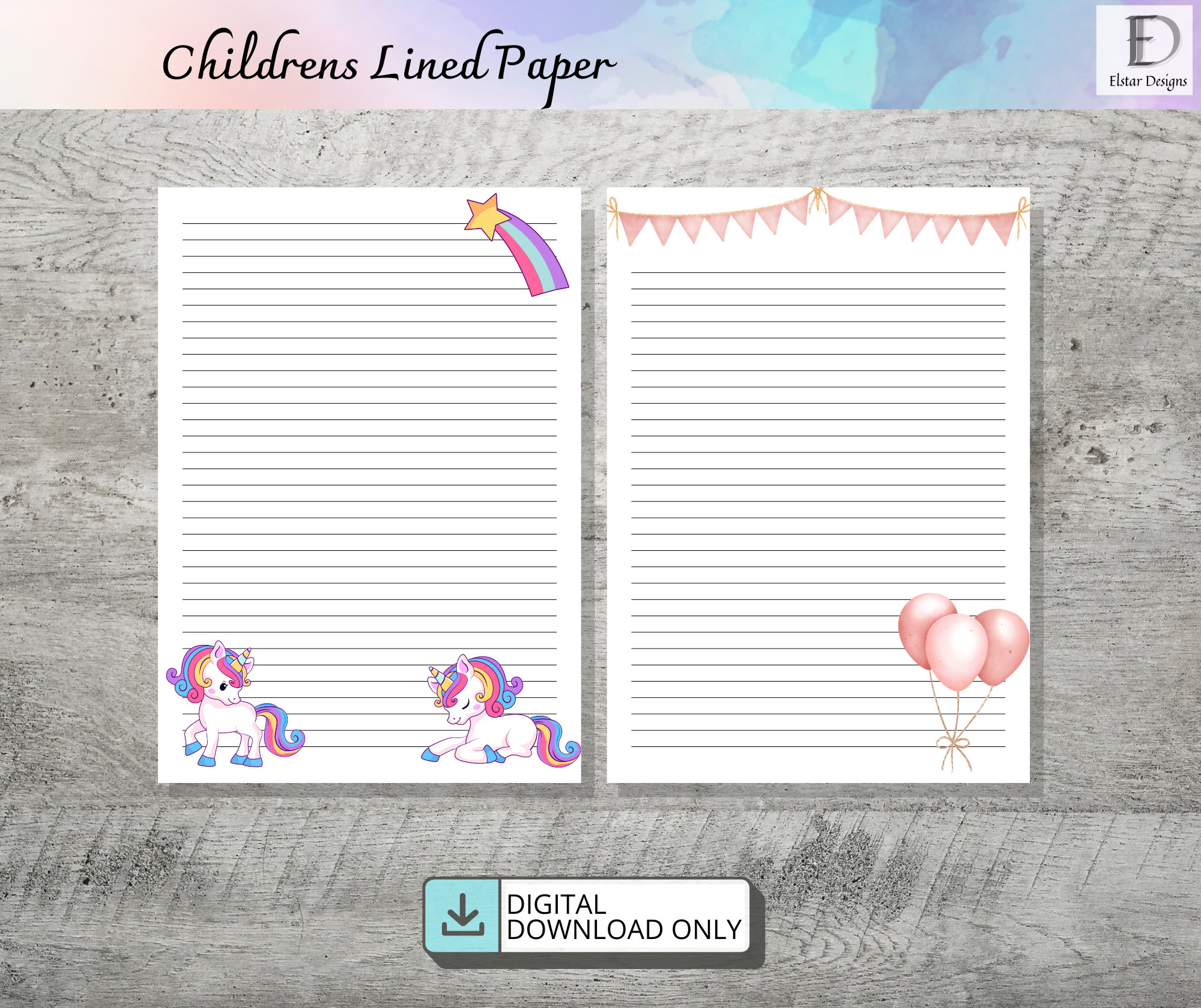 Childrens Lined Paper, Printable Lined Paper, Letter Writing Paper ...