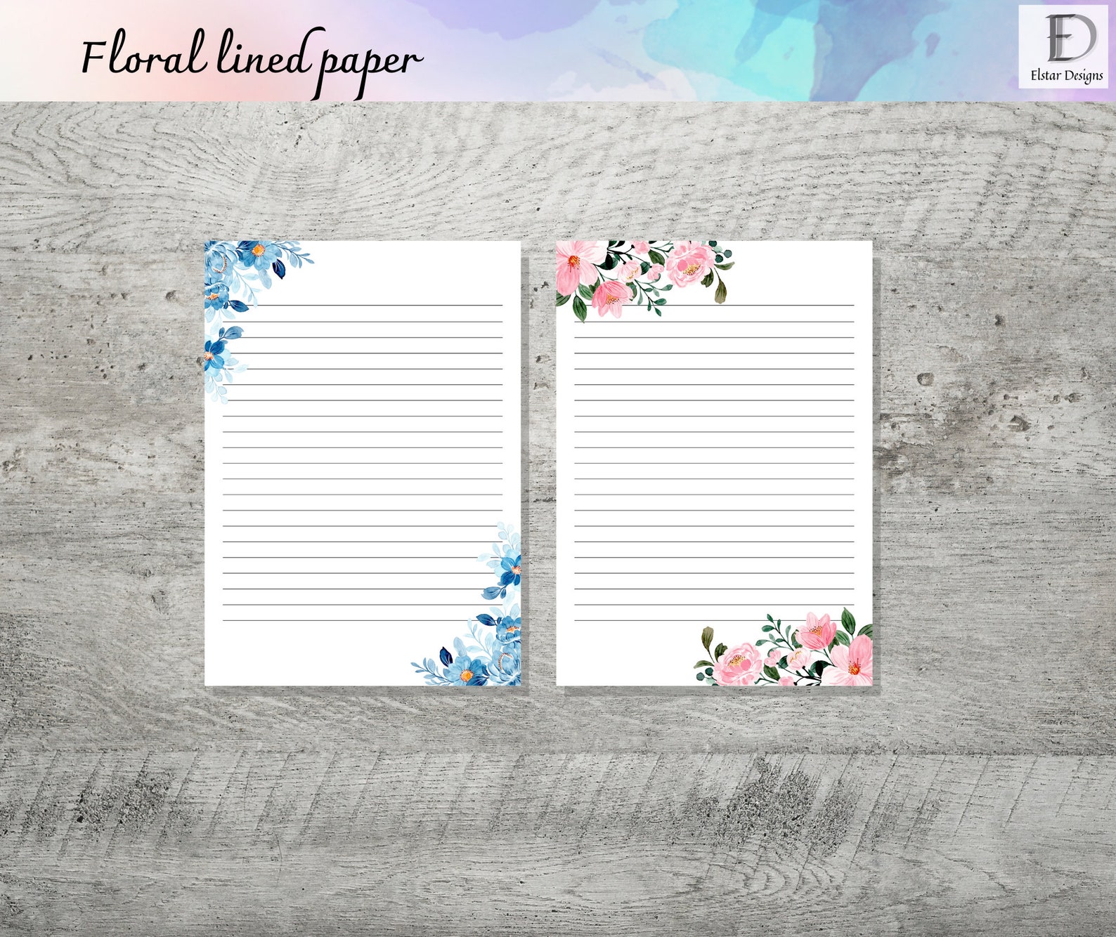 Floral Lined Paper Printable Lined Paper Letter Writing - Etsy