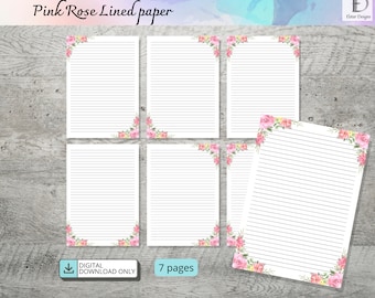 Floral Lined Paper A4 and US Letter Printable PDF – Writing Paper for Letters, Journaling & Digital Stationery