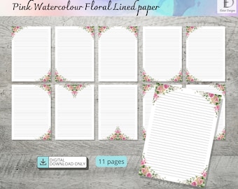 Floral Lined Writing Paper: Printable Stationery Set (Digital Download)