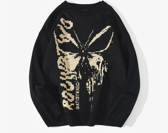 Black Butterfly-printed summer Jumper Black sweater Mens Womens Unisex