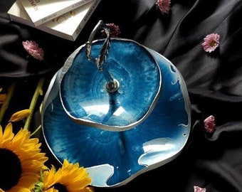 Ocean Blue Epoxy Fruit Stand with Silver Accents