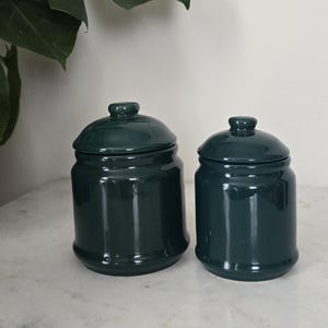 Vintage Green Ceramic Canister Set – 2 Piece Kitchen Storage Jars with Lids