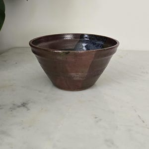 1970s Handmade Pottery Bowl: Rustic Stoneware with Blue Glaze