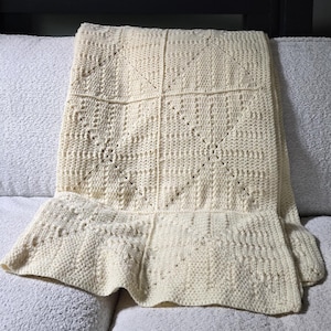 Vintage 1990s Handmade Afghan – Cream Crochet Blanket – Cozy Cottagecore Throw