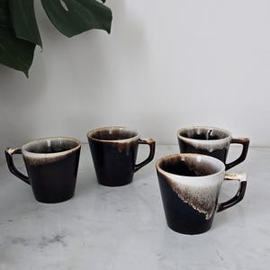 Vintage 1970s Pfaltzgraff Drip Glaze Mug Set (4 pcs) | Earthy, Moody Stoneware