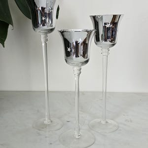 Vintage Mercury Glass Candle Holder Set with Star Design – Silver Glass, 3 Piece