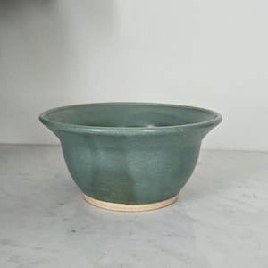 Vintage 1970s Handmade Turquoise Ceramic Planter – Minty Green Glaze, Wide Rim
