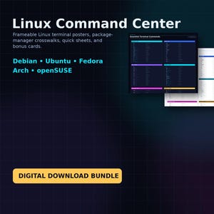 Paquete Linux Command Center, comandos de terminal para Debian, Ubuntu, Fedora, Arch y openSUSE (descarga digital)