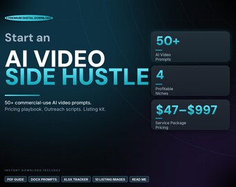 AI Video Content Creator Business Kit | 50+ Prompts, Faceless YouTube, TikTok (Digital Download)