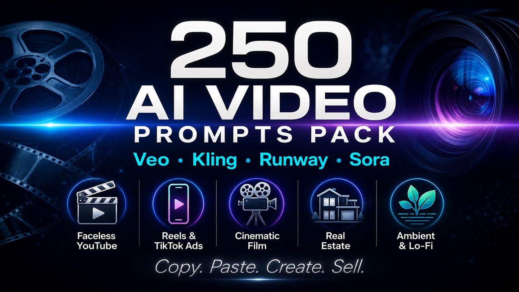 250 AI Video Prompts Pack | Veo, Kling, Runway, Sora Cinematic (digital ...