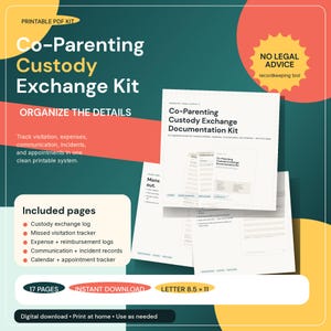 Co-Parenting Custody Exchange Documentation Kit | Printable Visitation Log, Expense Tracker, Communication Record & Incident Journal