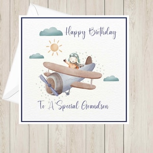 Birthday Card For Him A Special Grandson/Nephew/Name/ Plane, Flying, Childrens Birthday, Party, Personalised Cards, Pilot.